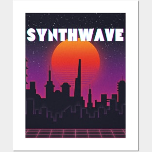 Synthwave Retro City Night Design Posters and Art
